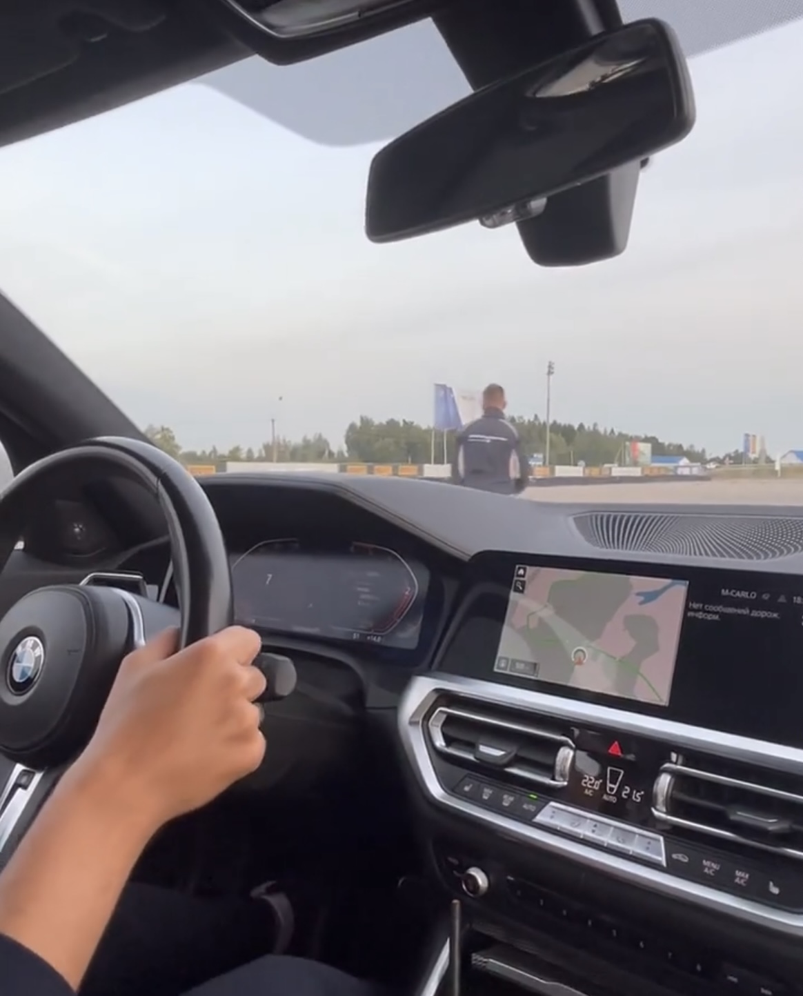 View from inside a BMW at a driving school track