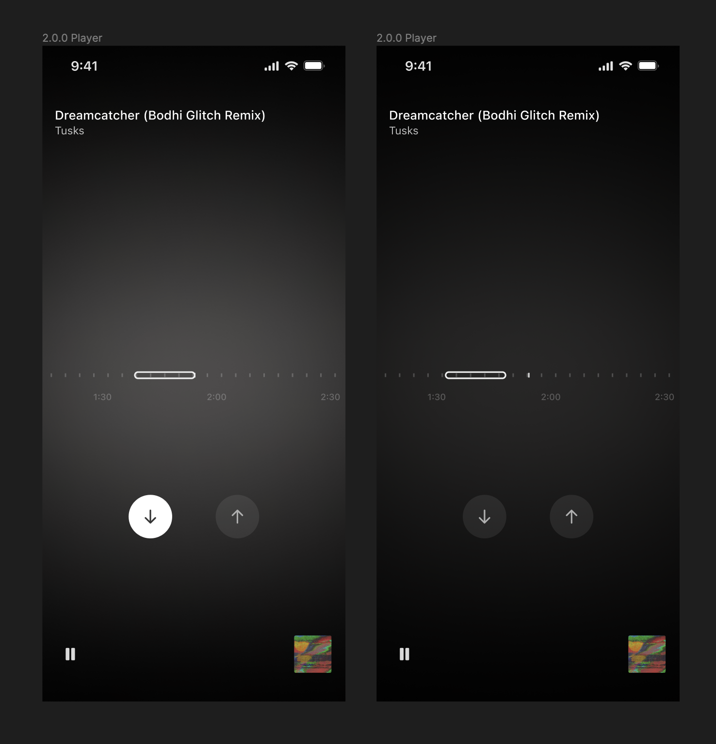 Bang player wireframes with regular player buttons