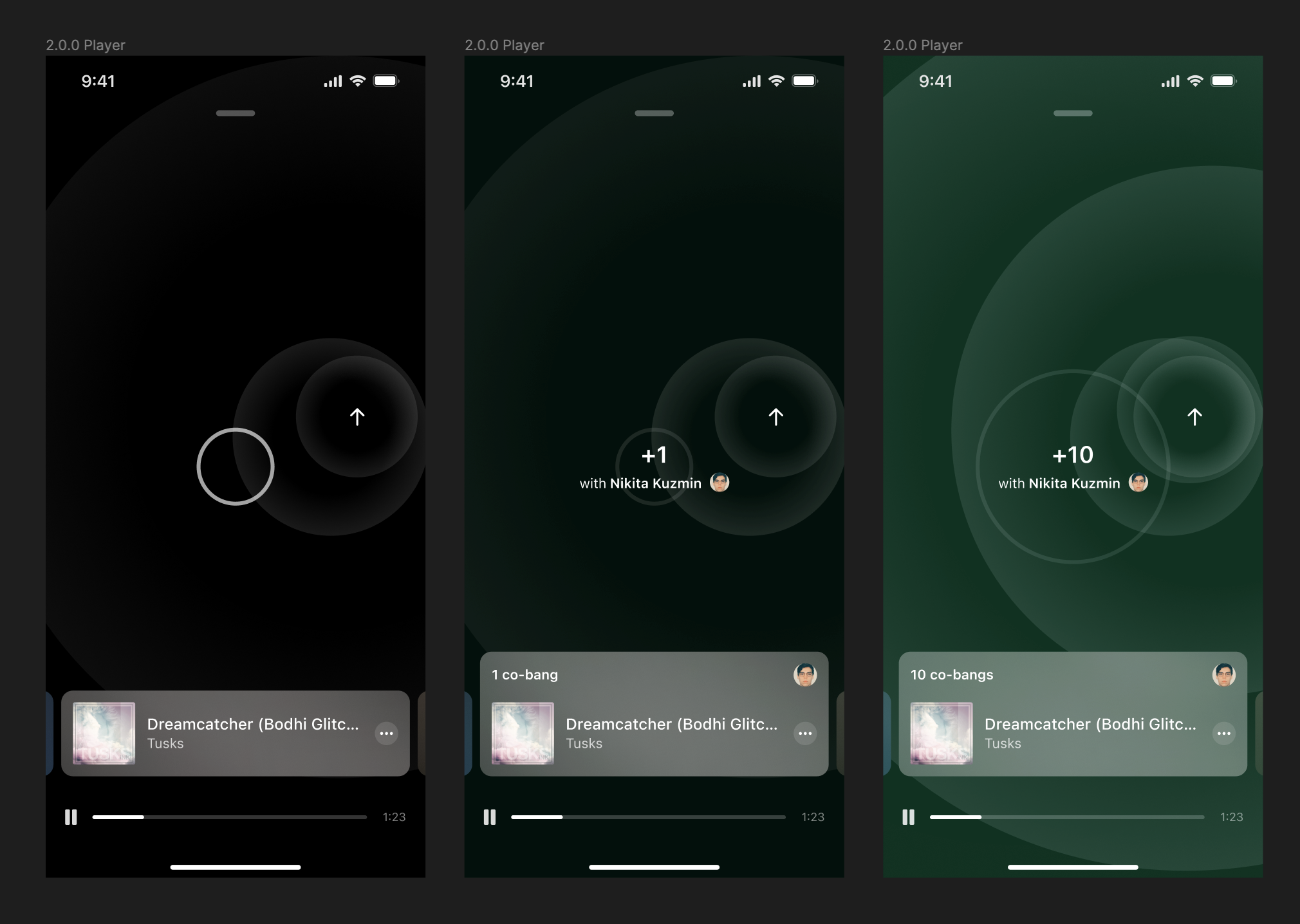 Bang player wireframes exploring a large gesture area