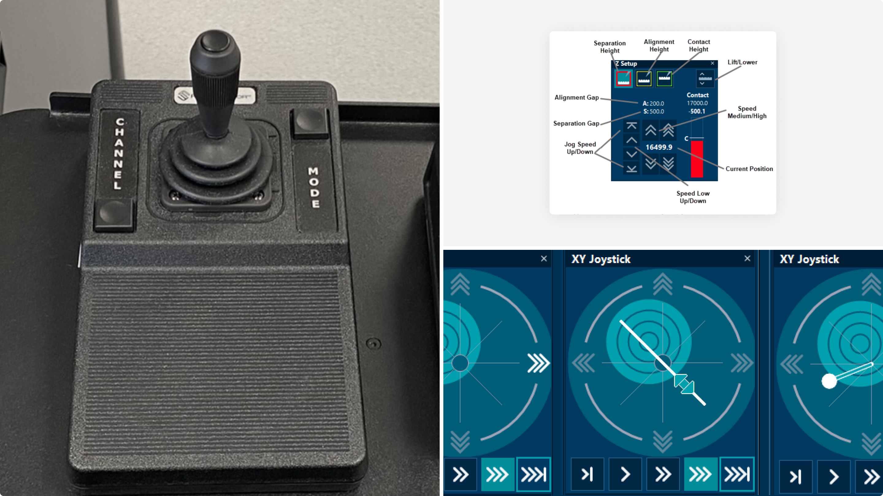FormFactor software controls compared with the physical joystick