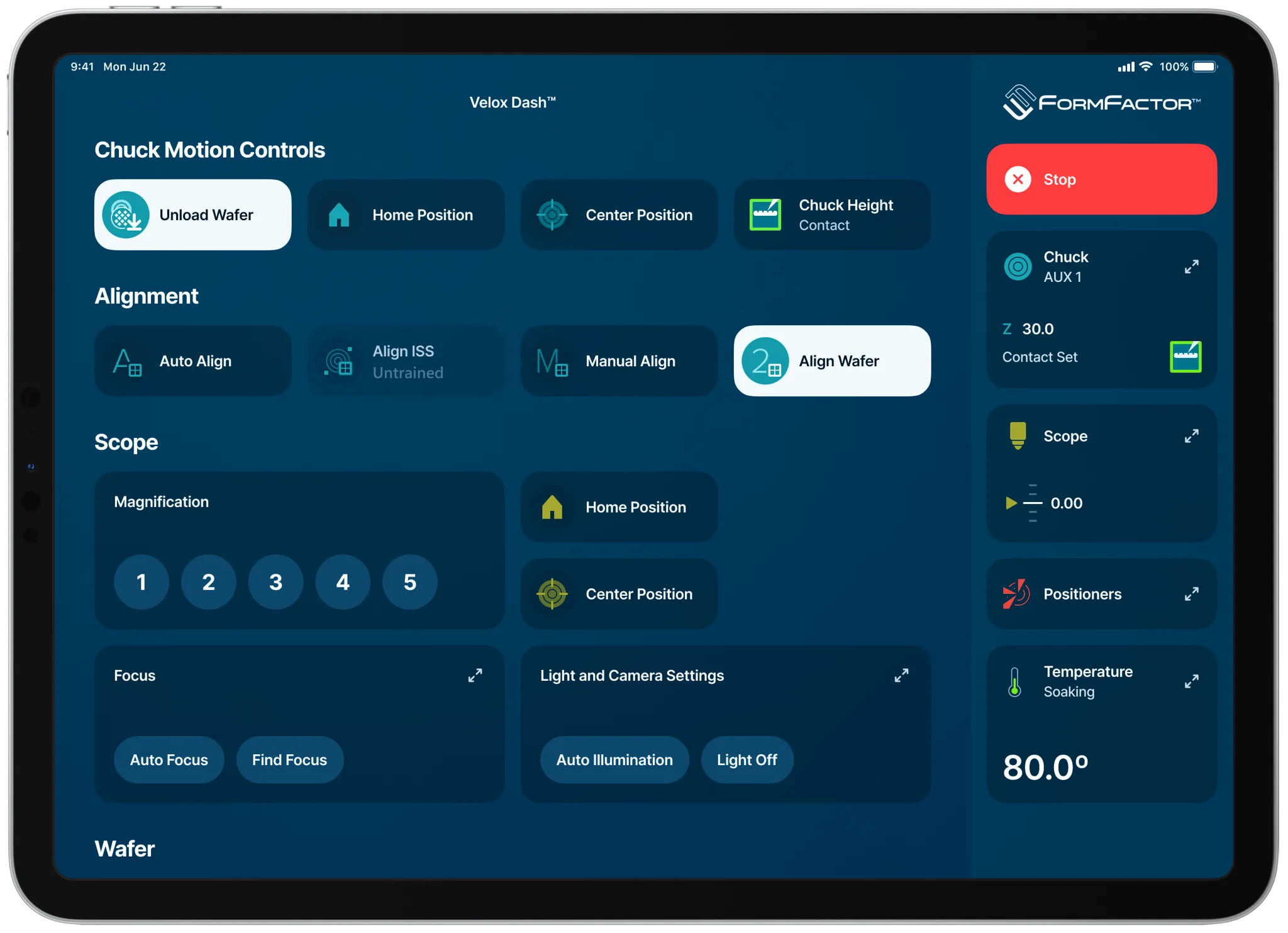 FormFactor iPad dashboard for machine controls