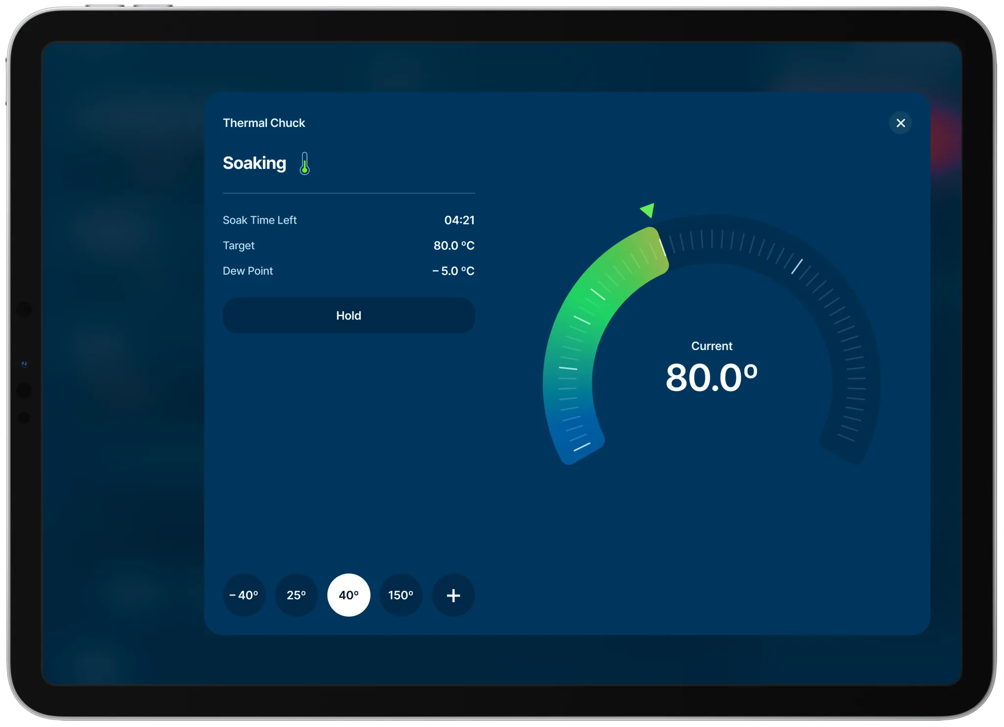 FormFactor iPad temperature control modal