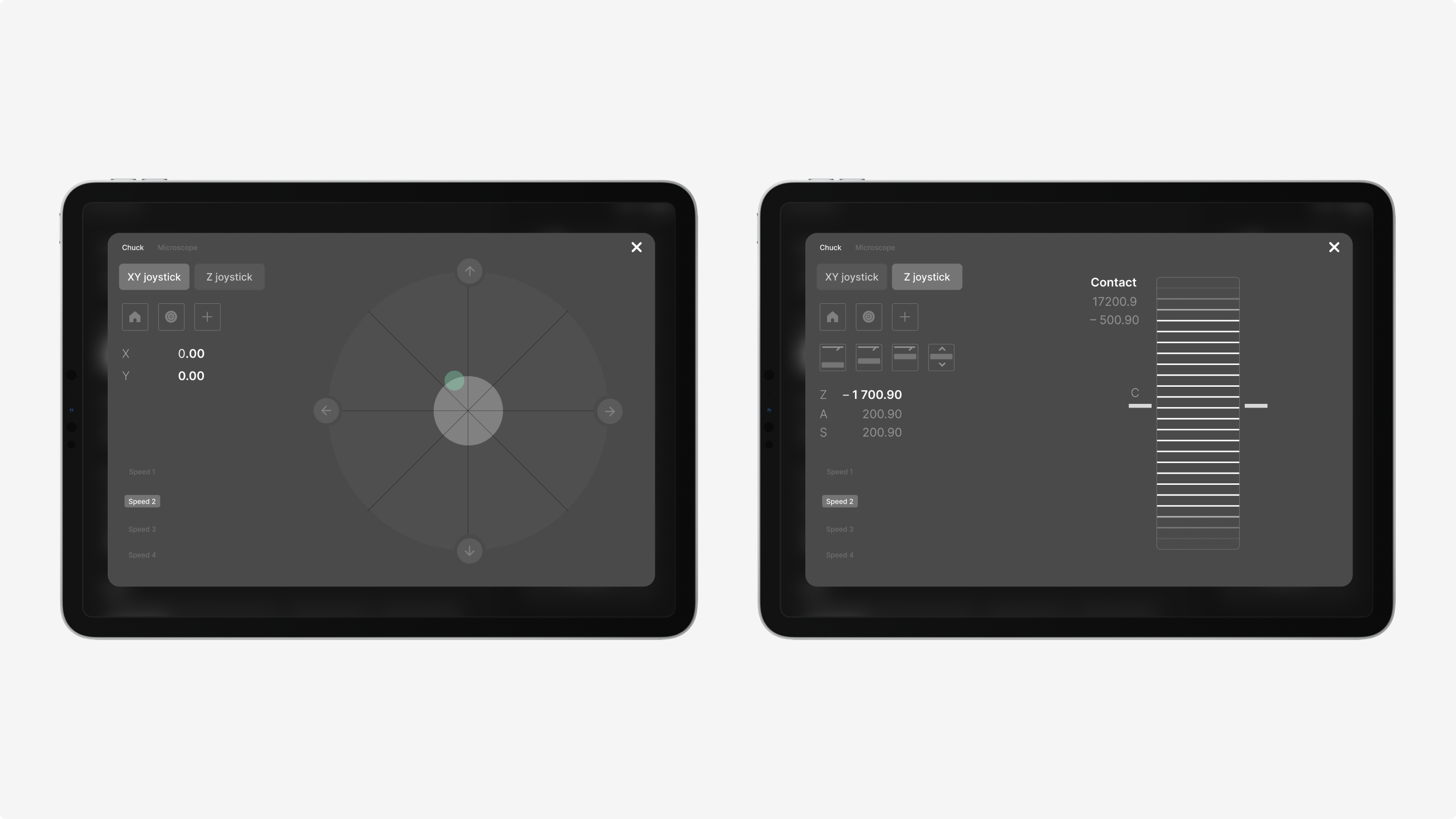 Low fidelity controls wireframes for the FormFactor iPad app