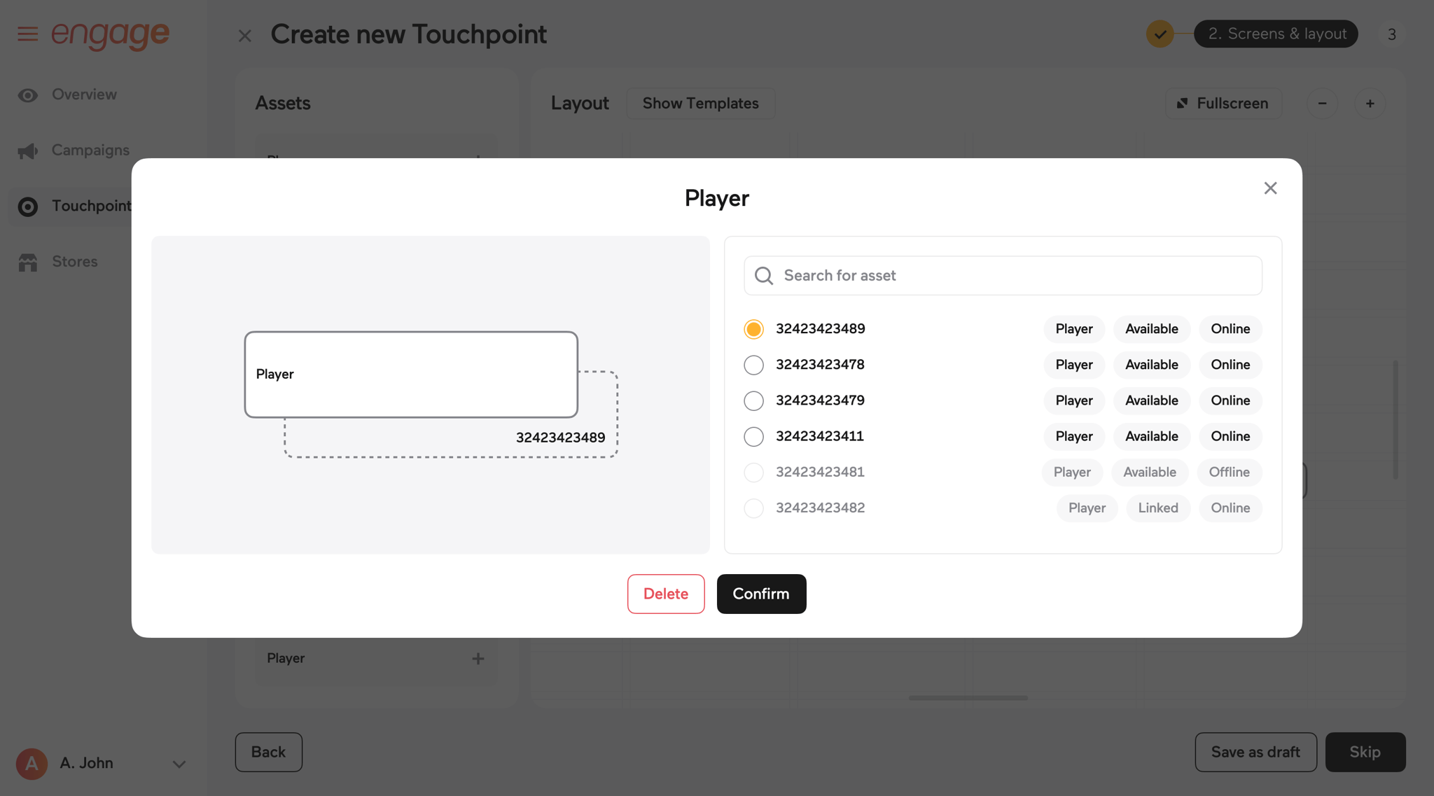 Imagotag layout asset connected to a physical shelf device