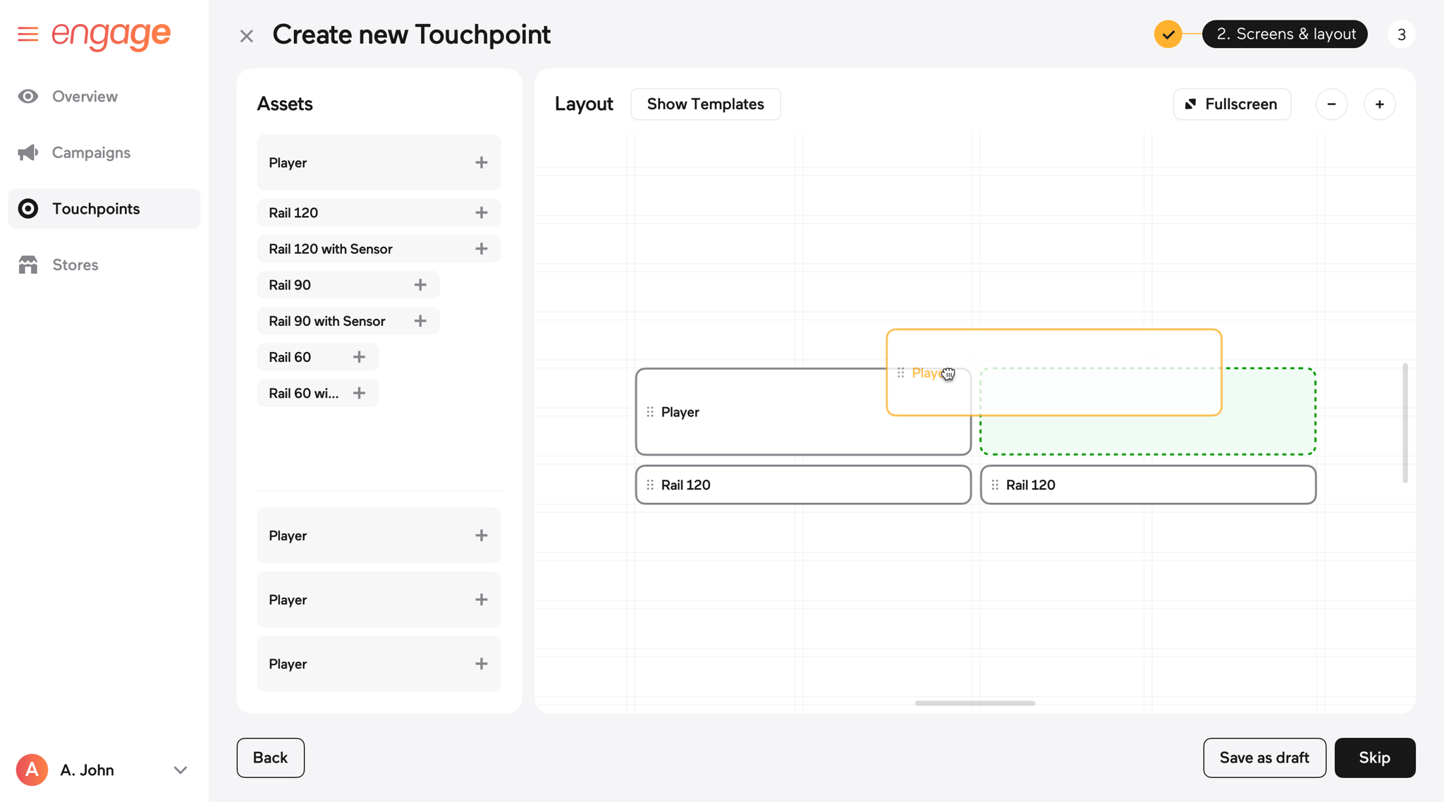 Imagotag asset snapping to the store layout grid