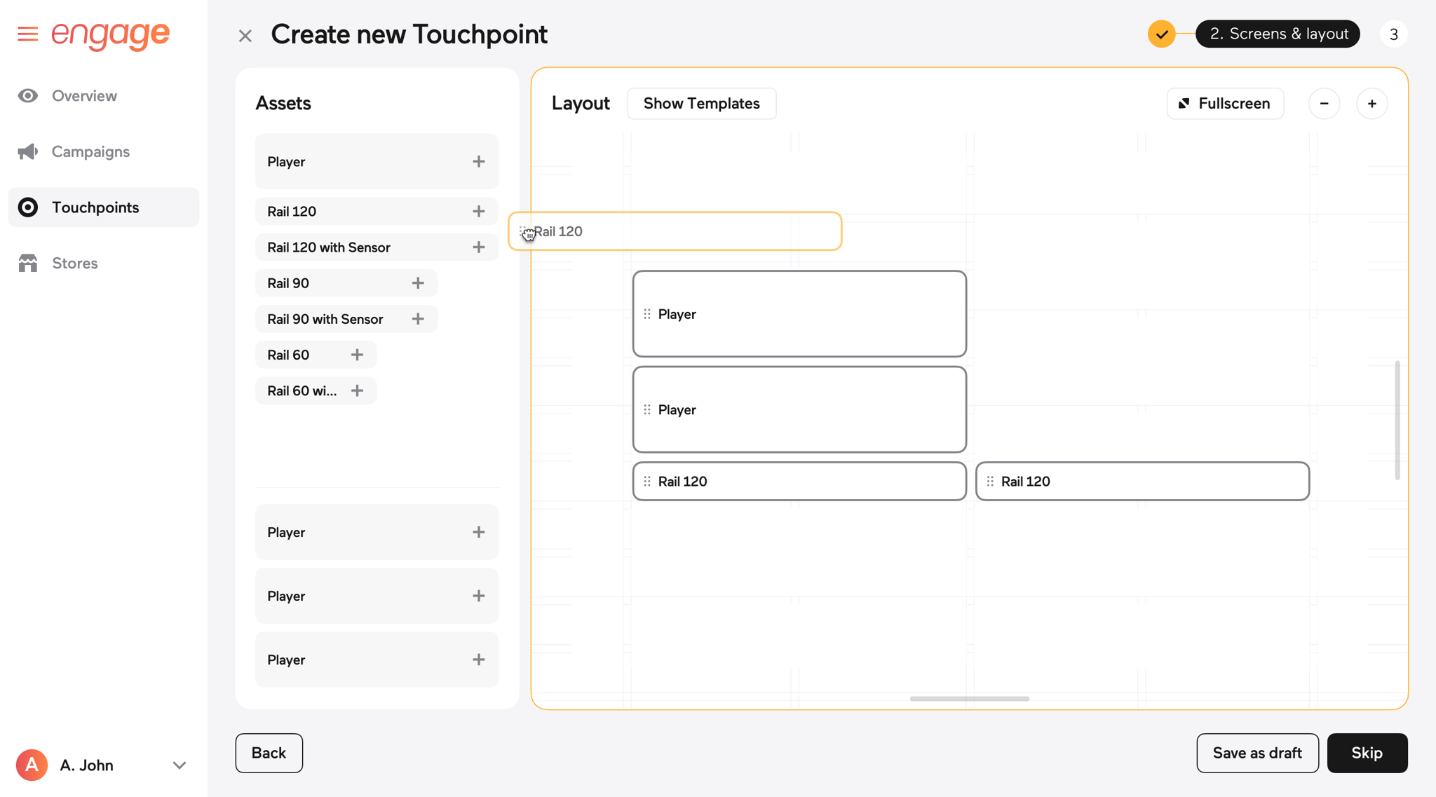 Imagotag asset being dragged onto a store layout grid