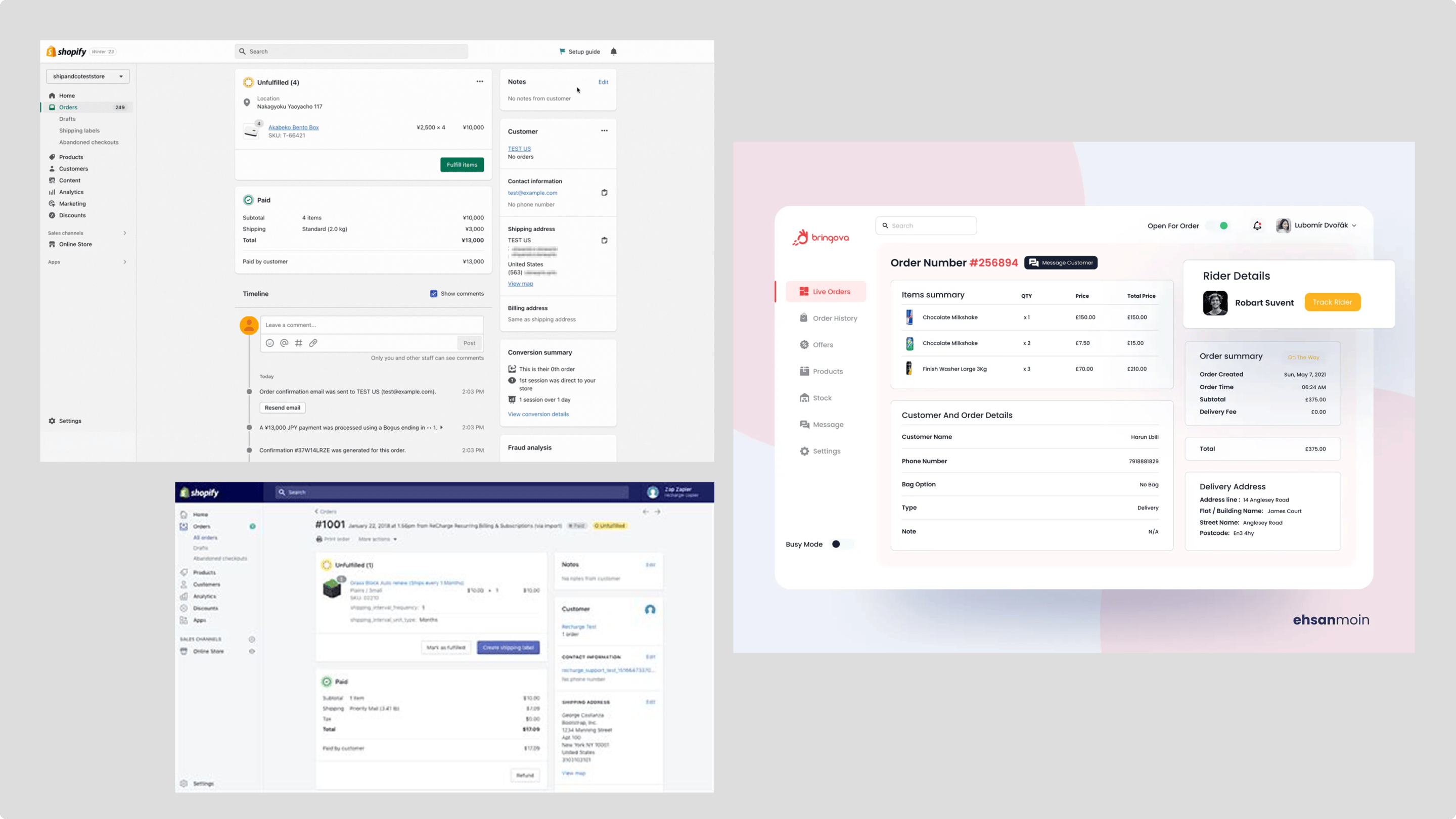 Reference examples for order details and fulfillment interfaces