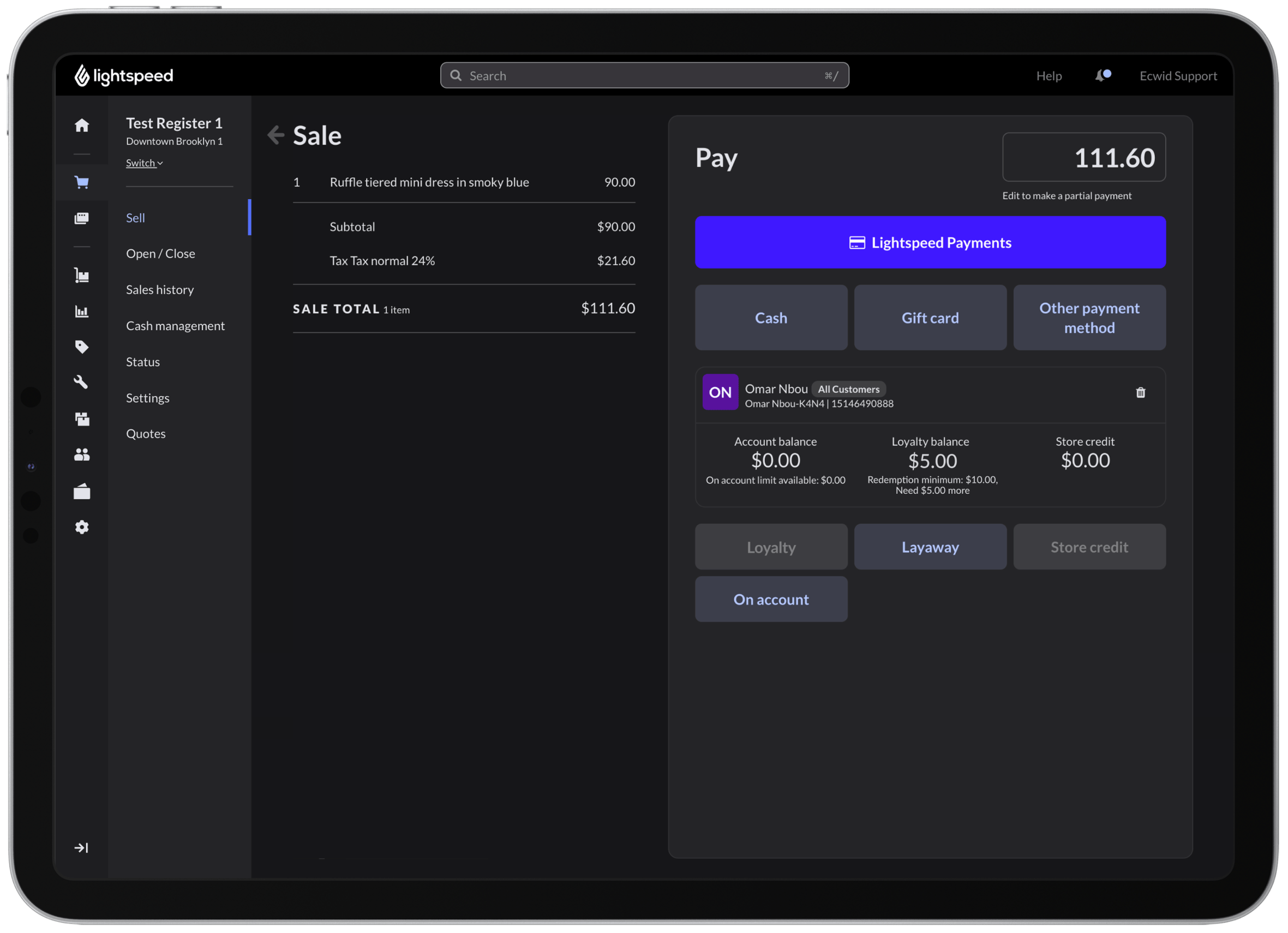 Final Lightspeed loyalty redemption direction on the payment screen