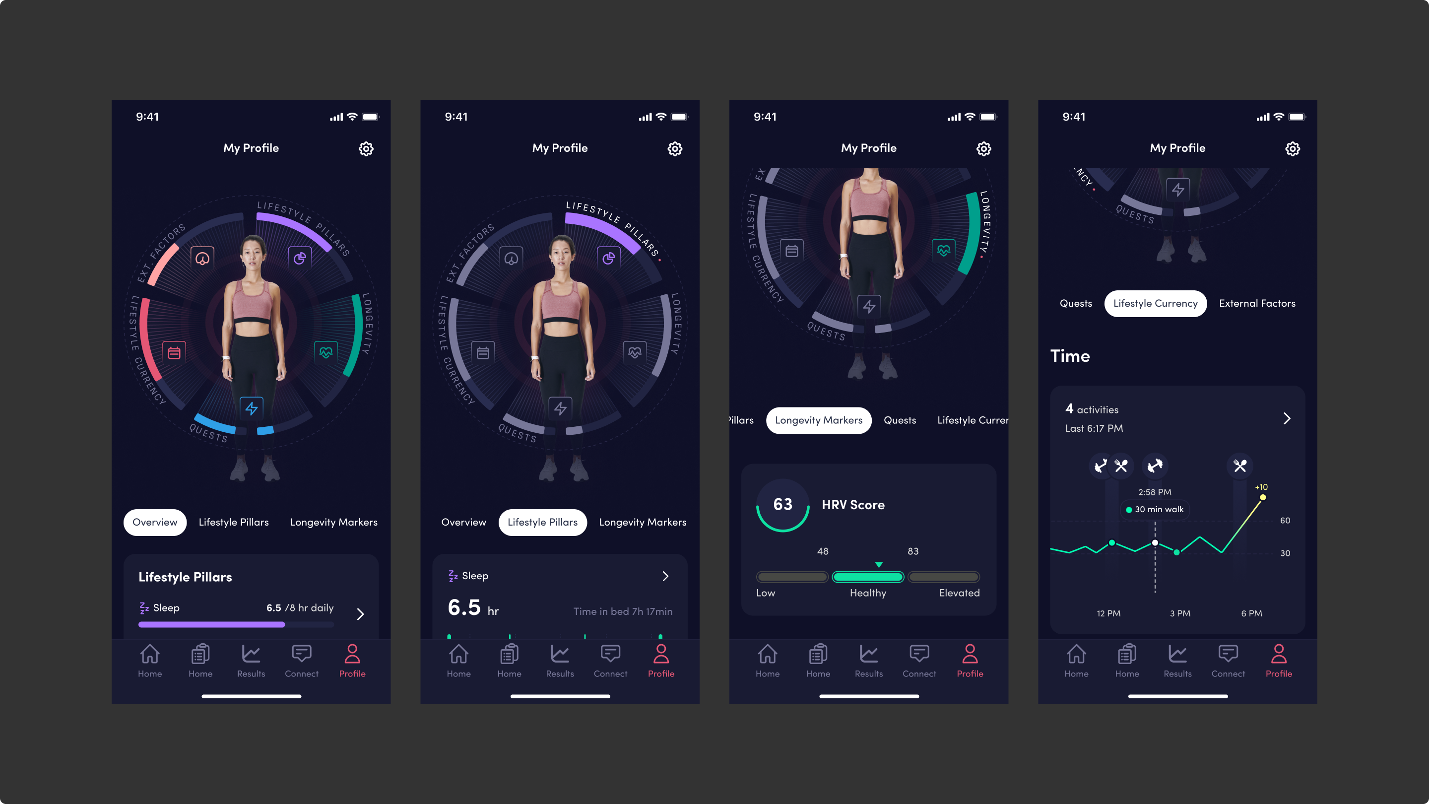 Final Spren health profile direction with fixed tabs, clickable chart, trends and warnings