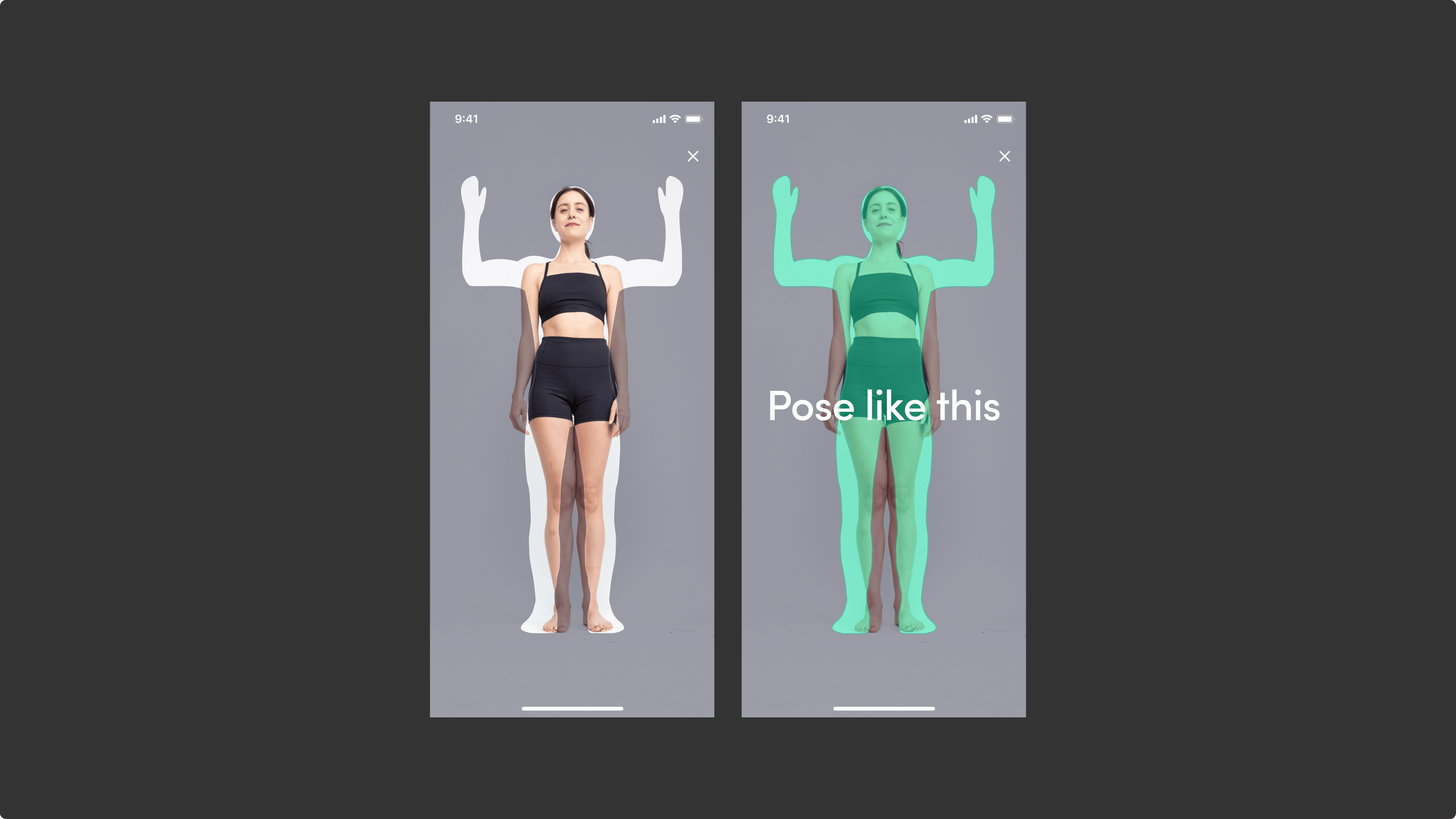Spren posture guidance comparing solid and half-opacity overlay
