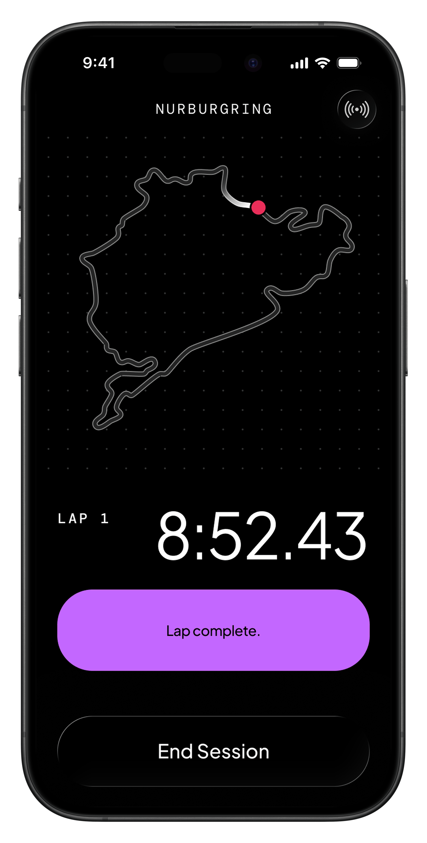 Strada showing a completed lap time